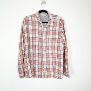 Carbon 2 Cobalt Men's L Red‎ and White Plaid Cotton Double Layer Shirt Button Up